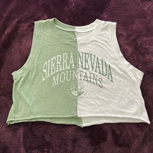 Hollister Half and Half Green and White Cropped Tank Top